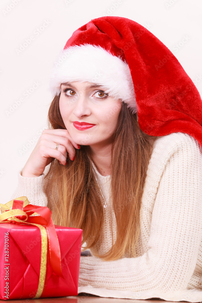 Woman holding gift box. Christmas time Woman holding gift box. Christmas time