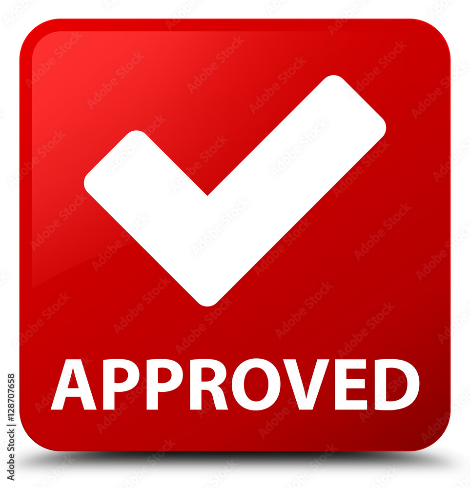 Approved (validate icon) red square button Approved (validate icon) red square button