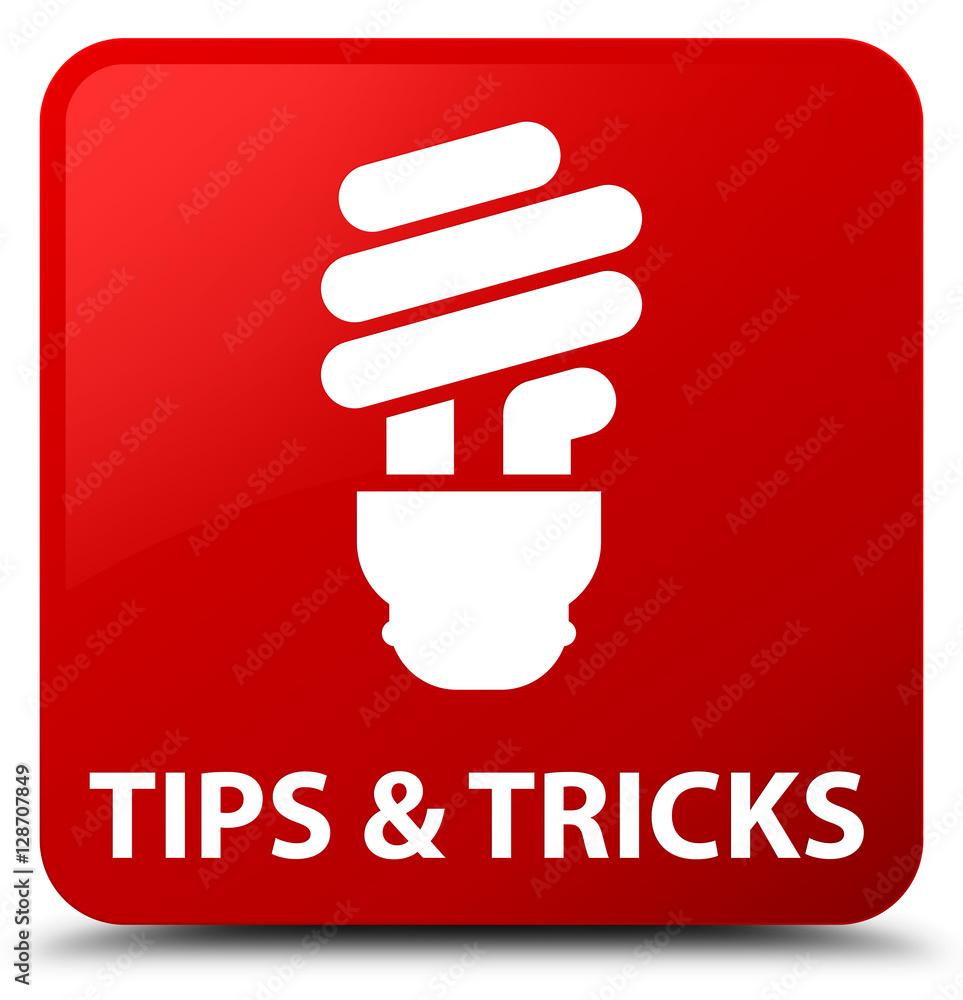 Tips and tricks (bulb icon) red square button Tips and tricks (bulb icon) red square button