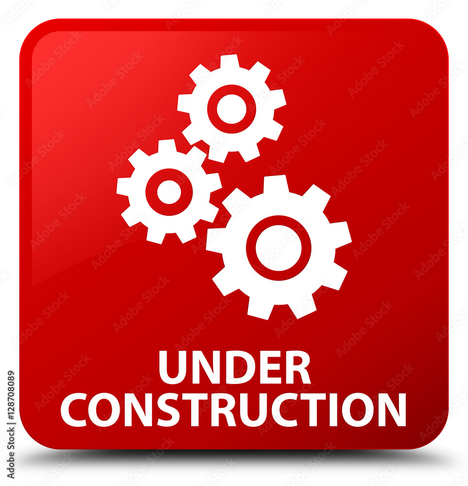 Under construction (gears icon) red square button Under construction (gears icon) red square button