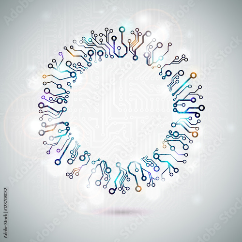 Vector circuit board circle lighting holiday background