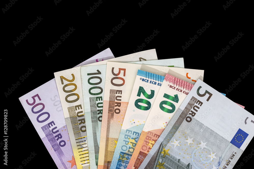 euro banknotes isolated on black euro banknotes isolated on black