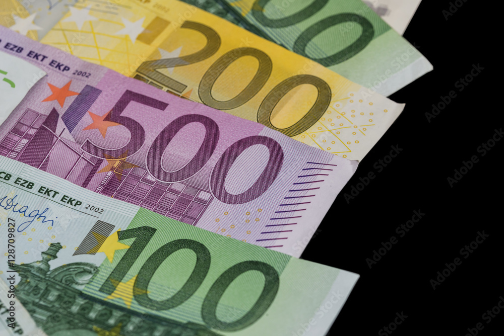 different euro money isolated on black different euro money isolated on black