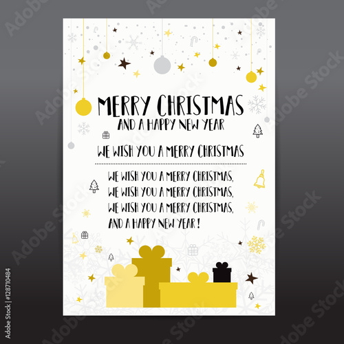 Brochures, flyers, print media Christmas and New Year fun festive joy. Party. Religious beliefs, Jesus. Thanksgiving glory. shining star. We Wish You a Merry Christmas. Jingle Bell background vector