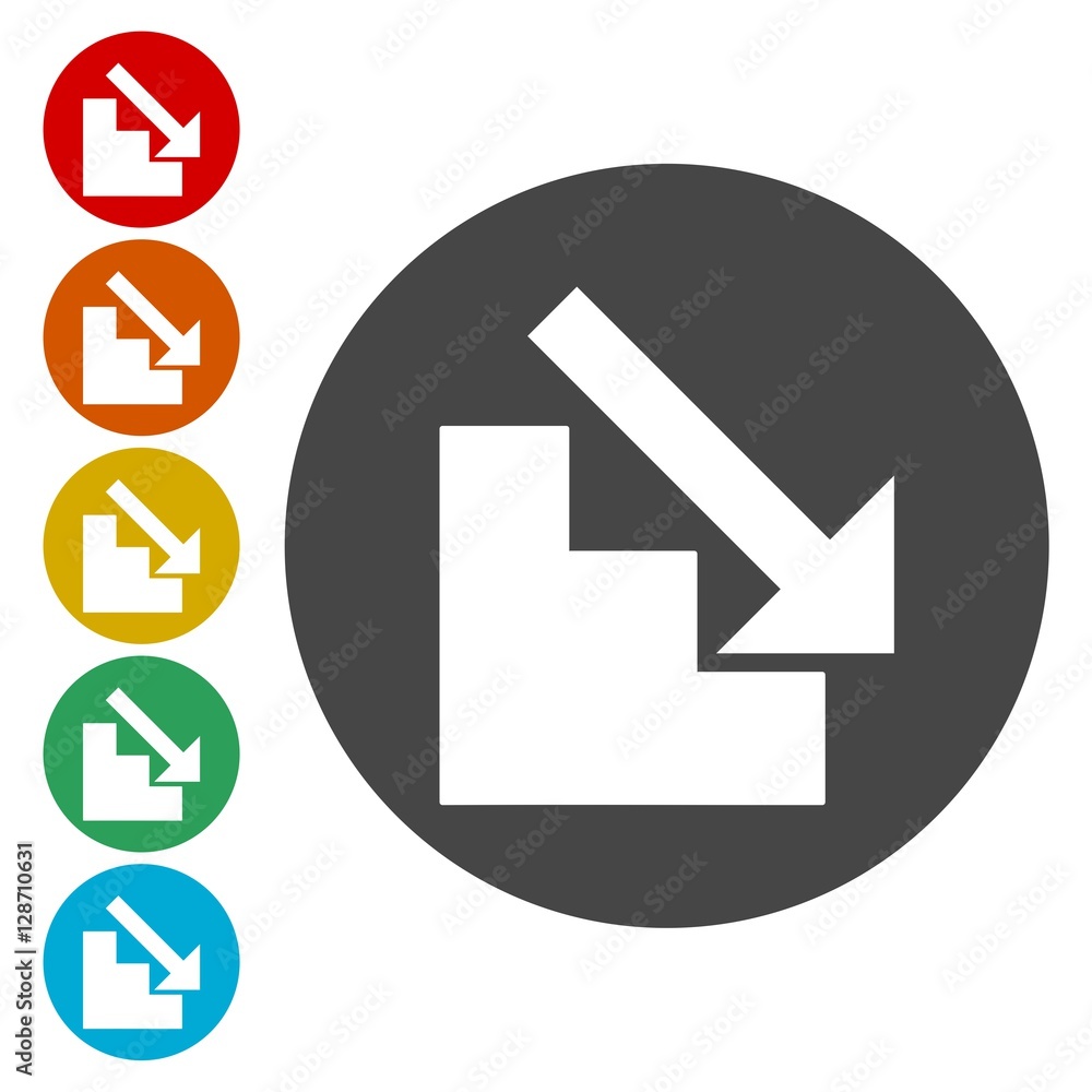 Stairs down vector simple icon, Downstairs icon 
