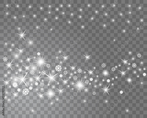 Falling snow on a transparent background. Glittering lot of snowflakes. Abstract snow background for your winter holiday design. Vector illustration