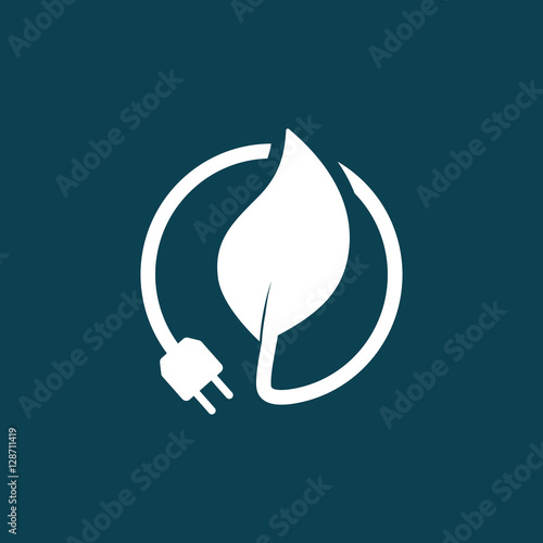leaf with plug icon on blue background