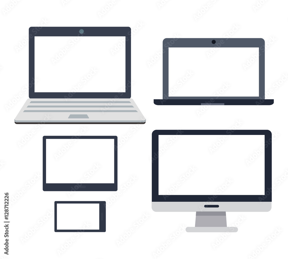 PC Devices Set. Collection of Realistic Monitors PC Devices Set. Collection of Realistic Monitors