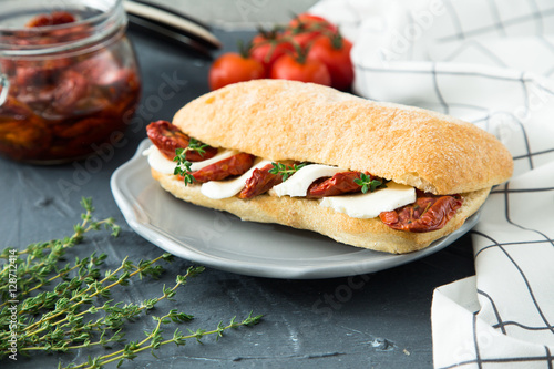 assorted sandwiches. sandwich Caprese with mozzarella and sun-dr