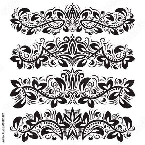 Design ornamental elements. Vintage headline decorations set. Floral tattoo in baroque style.