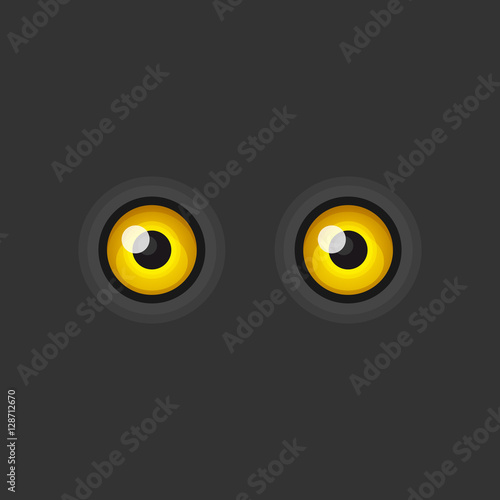 Yellow Cartoon Eyes on Dark Background. Vector