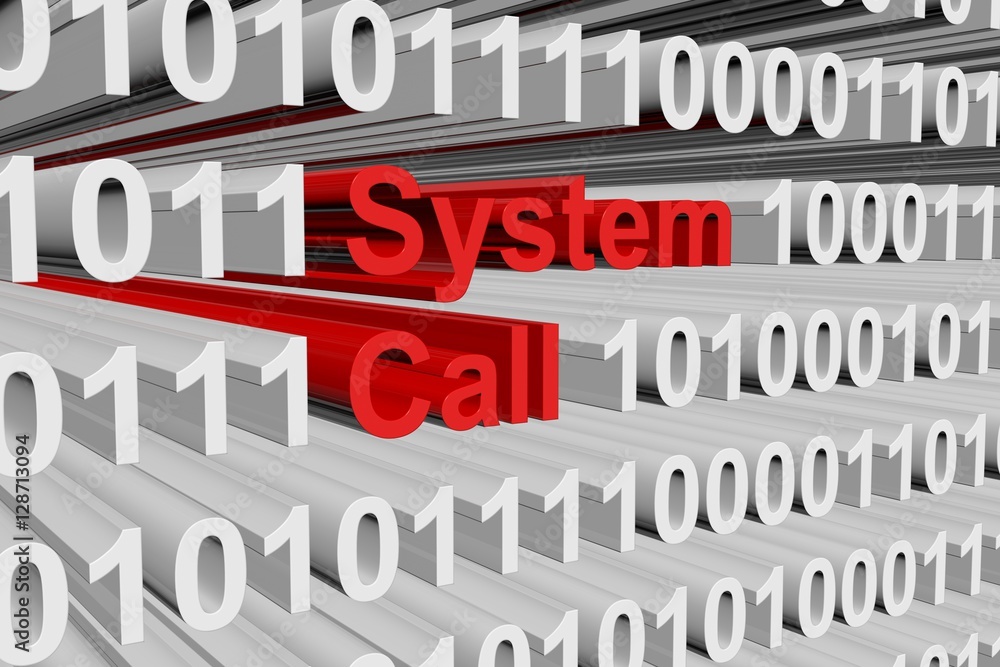 system call in the form of binary code, 3D illustration