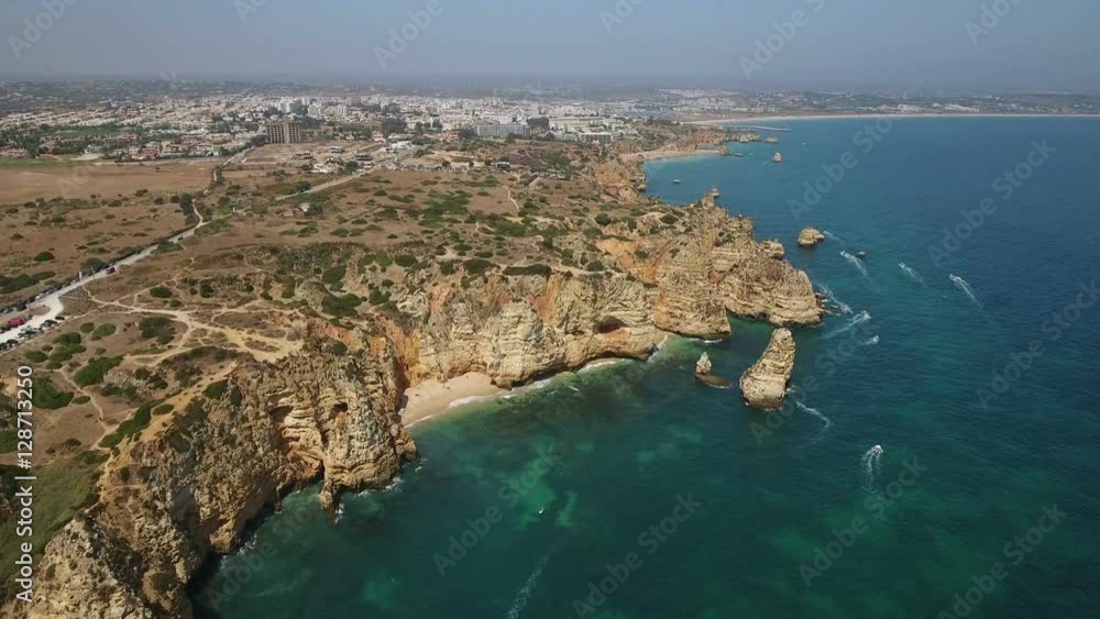 Aerial. Cape Ponta Piedade from the sky overlooking the city of Lagos. Aerial. Cape Ponta Piedade from the sky overlooking the city of Lagos.