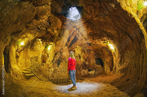 Derinkuyu cave  underground city, Cappadocia , Turkey .Travel background photo
