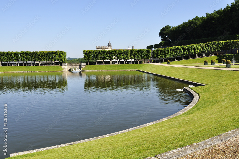 VILLANDRY, FRANCE - JUNE,2013 - Garden with Castle Villandry. The Chateau of Villandry is the last of the great chateau of the Loire built during the Renaissance in the Loire Valley.
