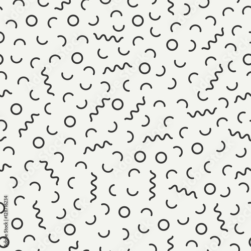 Retro memphis geometric line shapes seamless patterns. Hipster fashion 80-90s. Abstract jumble textures. Black and white. Triangle. Memphis style for printing, website, fabric design, poster, cards