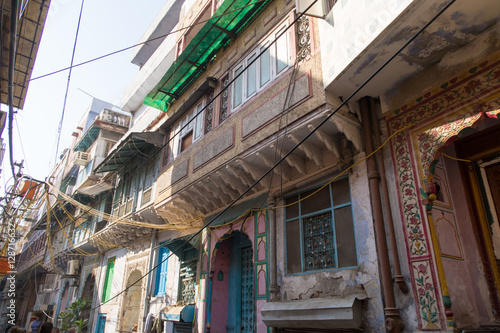 old streets Dehli India with buildings and architecture, ancient murals
