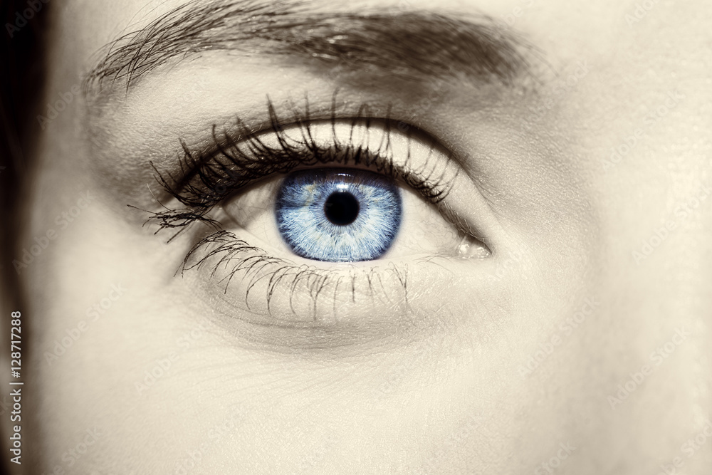 Beautiful insightful look blue woman's eyes Beautiful insightful look blue woman's eyes