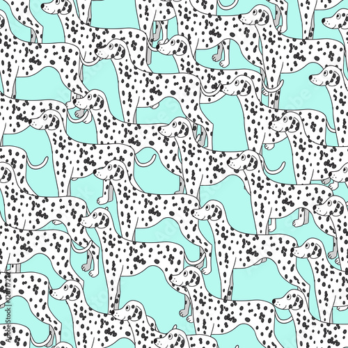 Unusual seamless pattern with cartoon cute dalmatians.