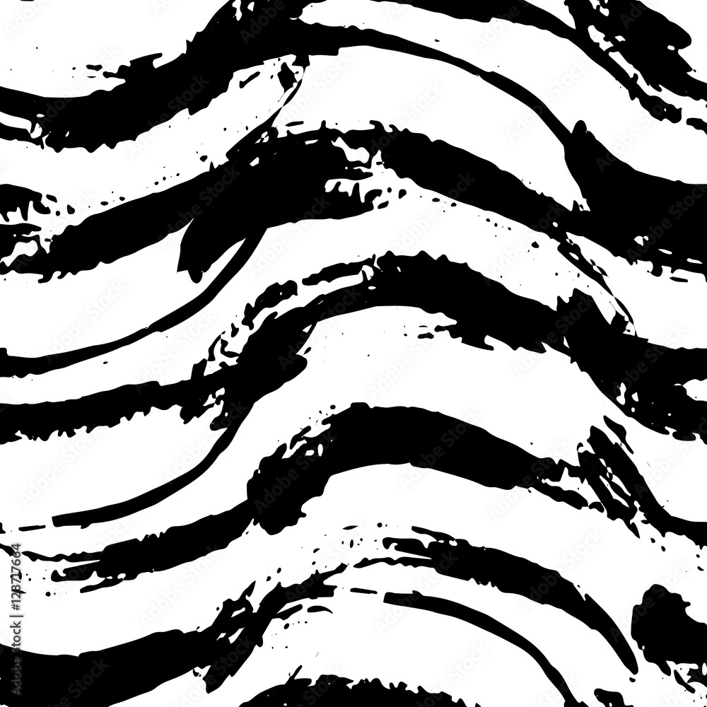 Naklejka premium Vector seamless pattern. Abstract background with brush strokes. Monochrome hand drawn texture with grunge with waves. Hipster graphic design.