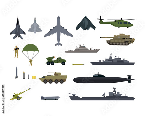 Photo Military Resources Army Icons Set. War Ammunition