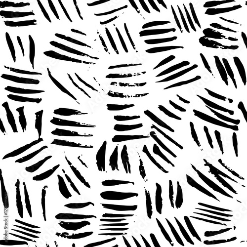 Vector seamless pattern. Abstract background with brush strokes. Monochrome hand drawn texture with grunge striped. Hipster graphic design.