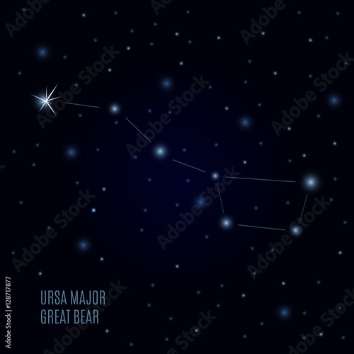 Great Bear Constellation. Starry sky and Ursa Major. Abstract stars background. Galactic backdrop. Space Vector illustration