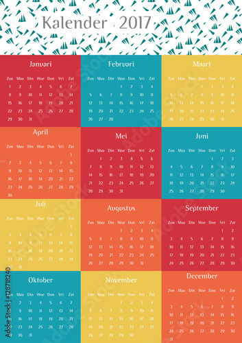 Kalender 2017. Twaalf maanden. Jaar 2017. Calendar design. Modern Calendar. Dutch