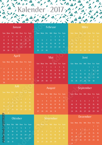 alender 2017. Zwölf Monate. Jahr 2017. Calendar design. Modern Calendar. German 