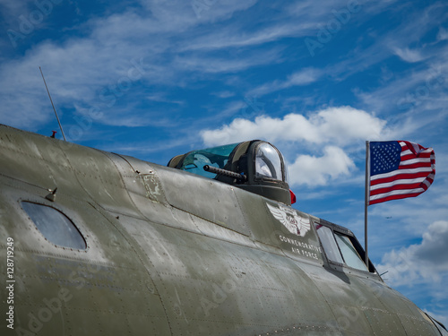 American flag atop a B17 bomber