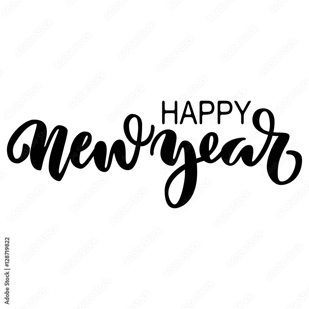 Happy new year brush hand lettering, isolated on white background. Vector illustration. Can be used for holidays festive design. Happy new year brush hand lettering, isolated on white background. Vector illustration. Can be used for holidays festive design.