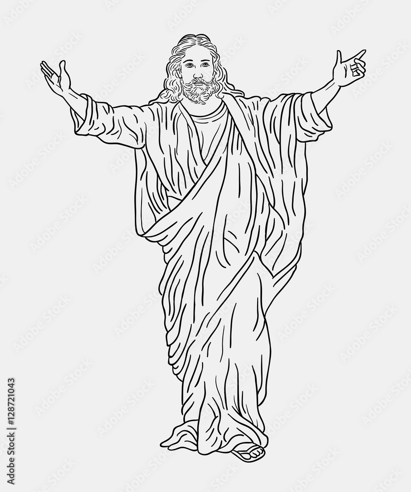 Jesus christ religion line art drawing style. Good use for symbol, logo, web icon, mascot, sign, sticker, or any design you want.