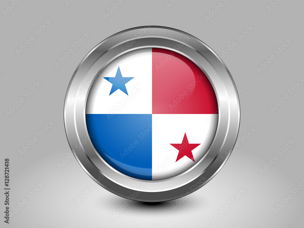 Flag of Panama. Metal and Glass Round Icon Flag of Panama. Metal and Glass Round Icon