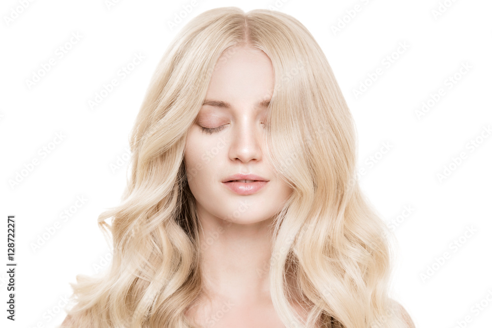 Portrait Of A Beautiful Young Blond Woman With Long Wavy Hair. Portrait Of A Beautiful Young Blond Woman With Long Wavy Hair.