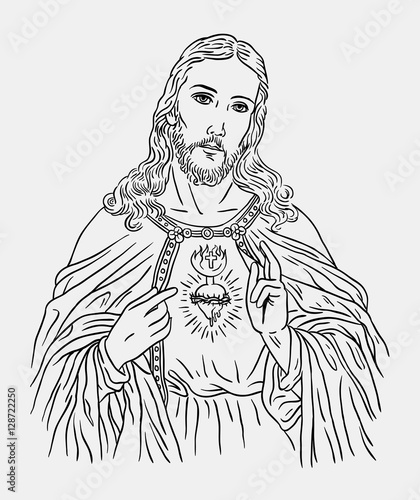Jesus christ catholic religion art line drawing style. Good use for symbol, logo, web icon, mascot, sticker, sign, or any design you want.