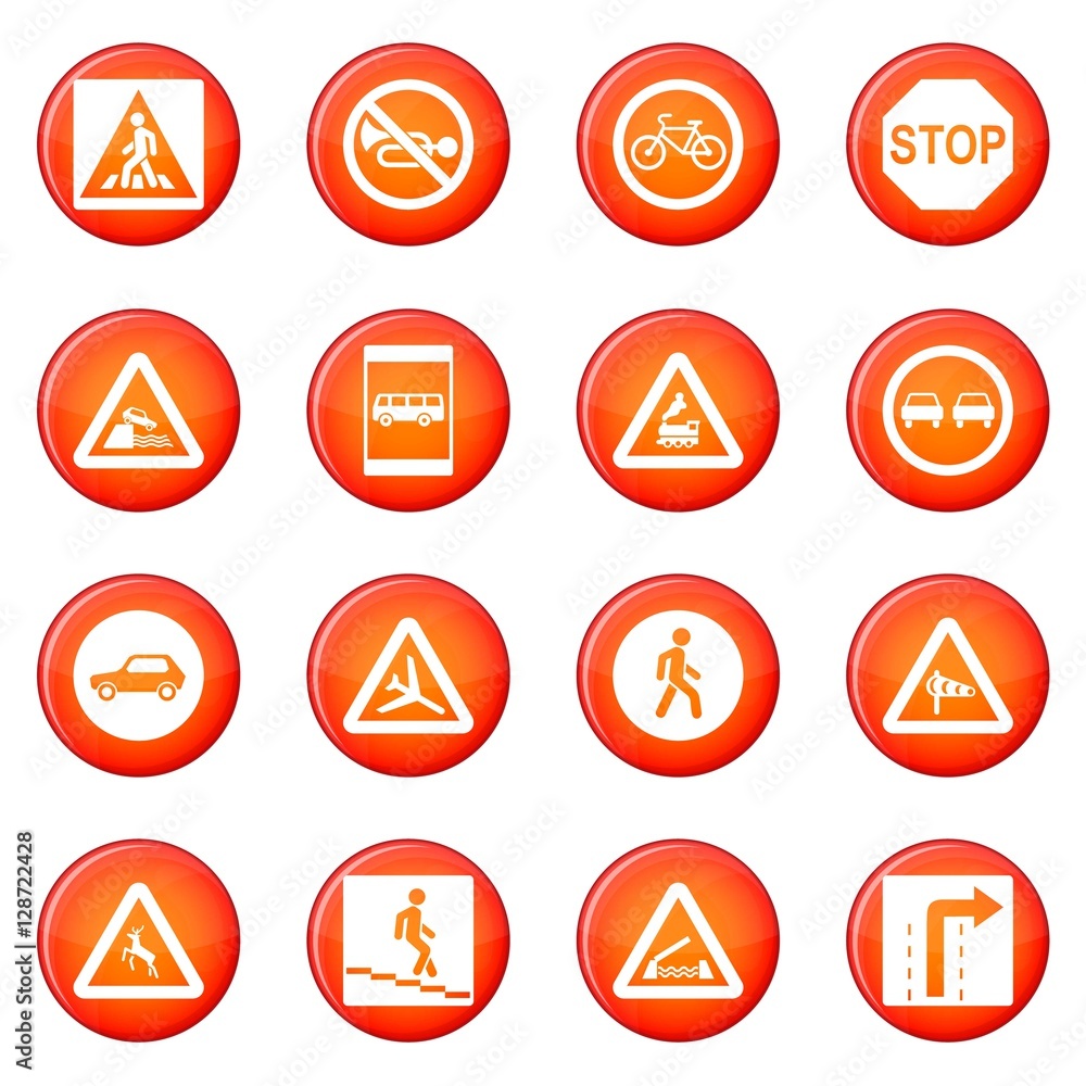 Road Sign Set icons vector set of red circles isolated on white background Road Sign Set icons vector set of red circles isolated on white background