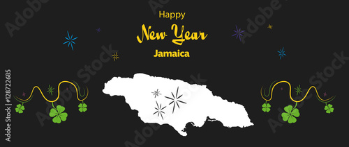 Happy New Year illustration theme with map of Jamaica