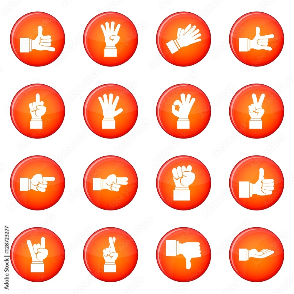 Hand gesture icons vector set of red circles isolated on white background Hand gesture icons vector set of red circles isolated on white background