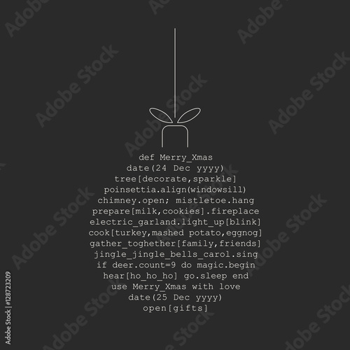 Christmas ball toy made of programming code in Ruby language