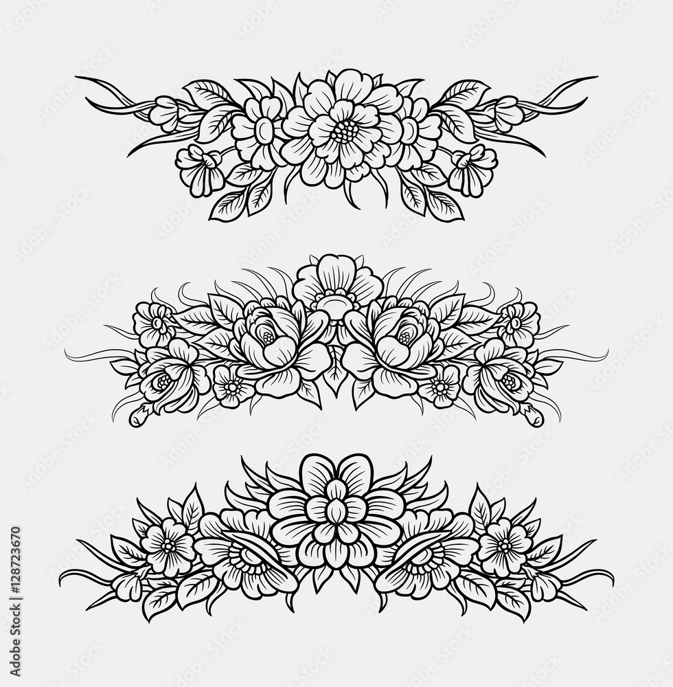 Flower and leaves ornament decoration line art drawing style. Good ...