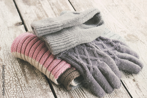 Warm winter knitted clothes - hat, scarf, gloves