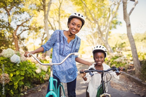 Happy family doing bicycle