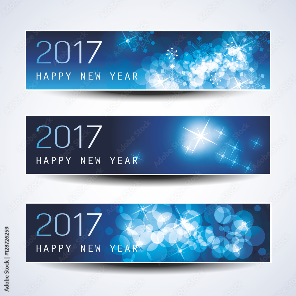 Set of Horizontal Christmas, New Year Banners - 2017