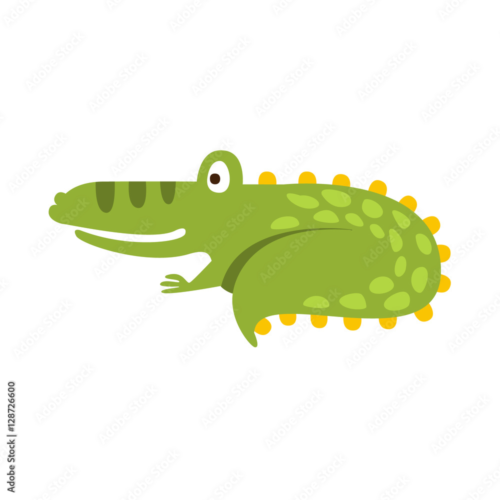 Fototapeta premium Crocodile Curling Up Like Cat Flat Cartoon Green Friendly Reptile Animal Character Drawing