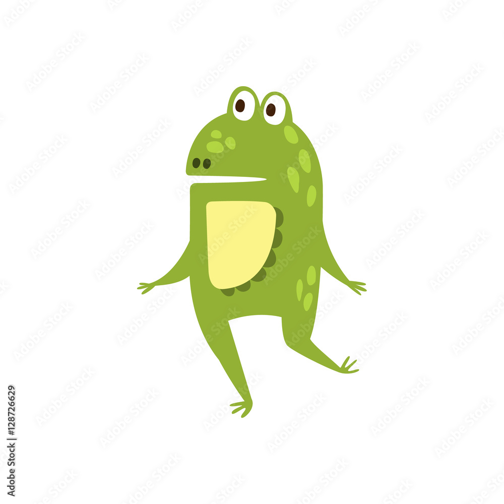 Frog Running On Two Legs Flat Cartoon Green Friendly Reptile Animal Character Drawing Frog Running On Two Legs Flat Cartoon Green Friendly Reptile Animal Character Drawing