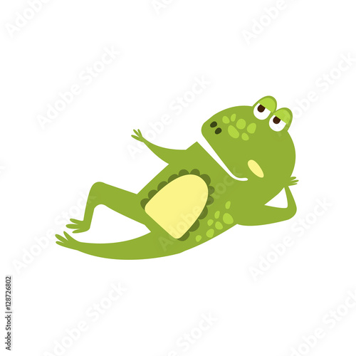 Frog Laying Down Preaching Flat Cartoon Green Friendly Reptile Animal Character Drawing