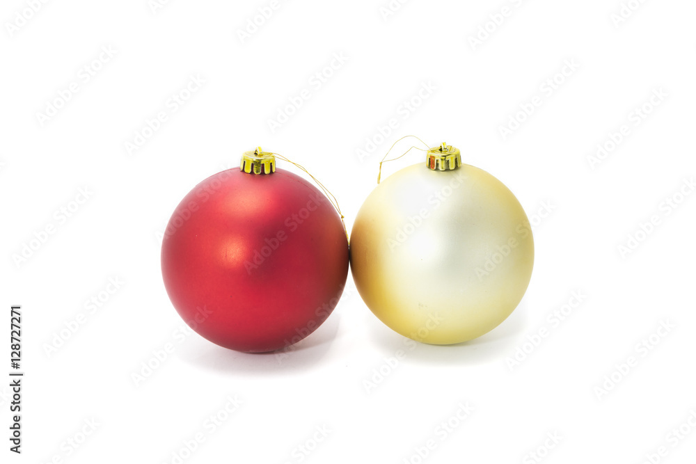 red and golden christmas balsl isolated on white background red and golden christmas balsl isolated on white background