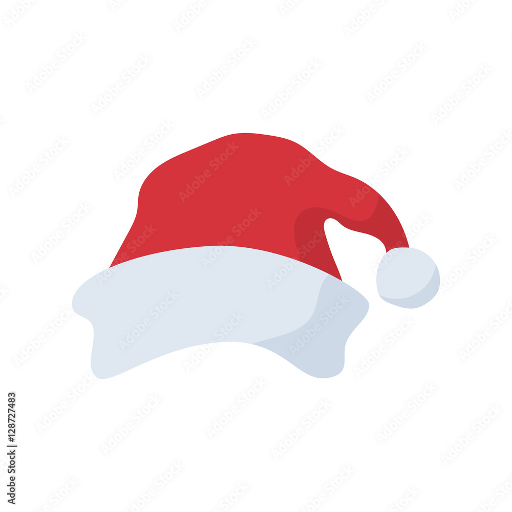 Santa Claus red hat in cartoon flat style. Santa Claus red hat isolated on white background Santa Claus red hat in cartoon flat style. Santa Claus red hat isolated on white background