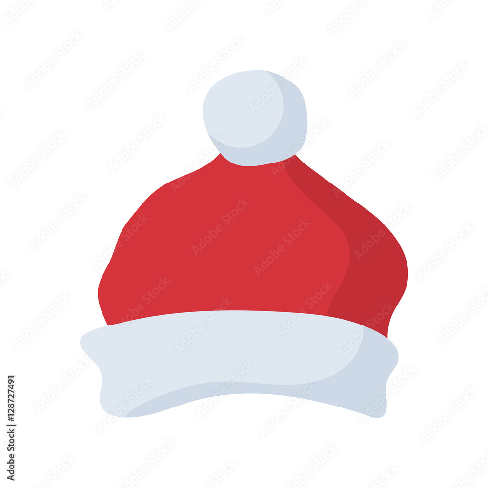 Santa Claus red hat in cartoon flat style. Santa Claus red hat isolated on white background Santa Claus red hat in cartoon flat style. Santa Claus red hat isolated on white background