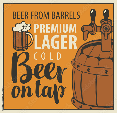 vector banner with barrel and inscription beer on tap